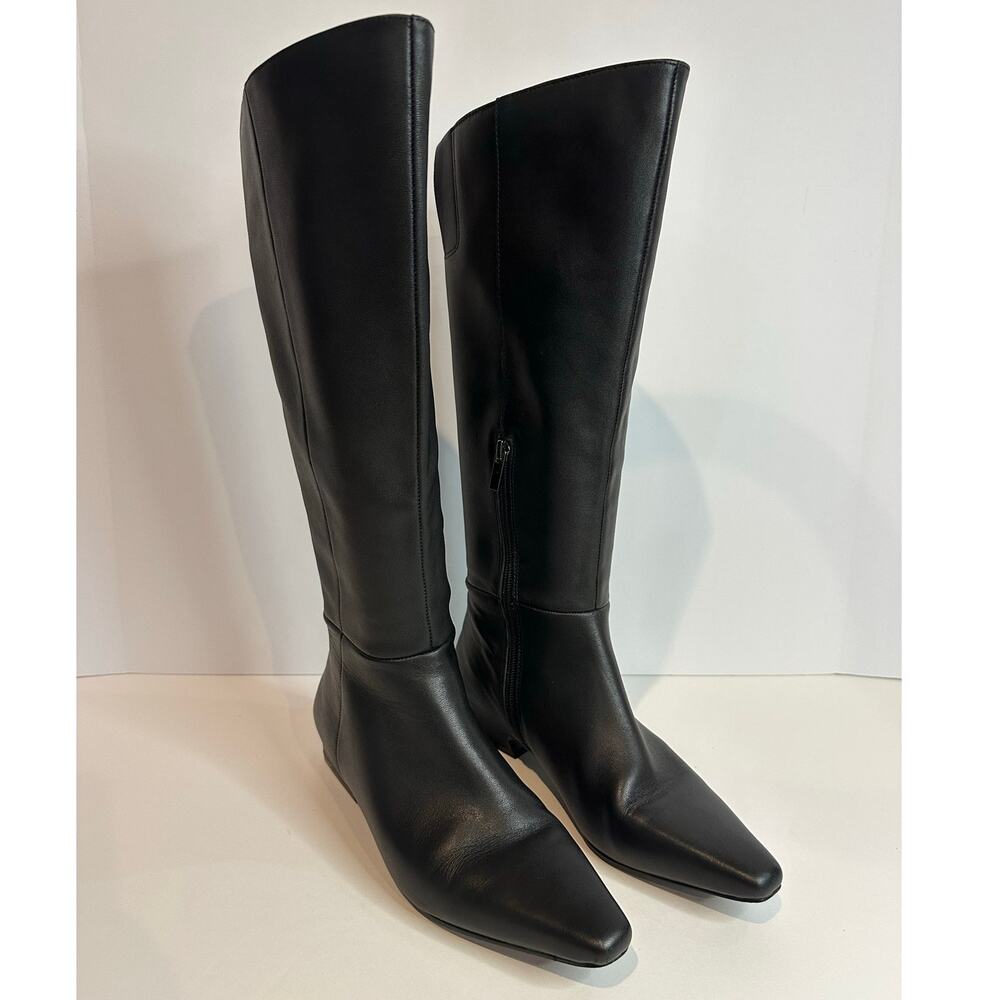Jason Wu Petrie Leather Knee High Riding Boots Women's 8 Black Minimalist Polish